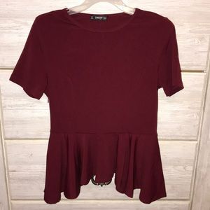 Shein Peplum Short Sleeve top, maroon, Large